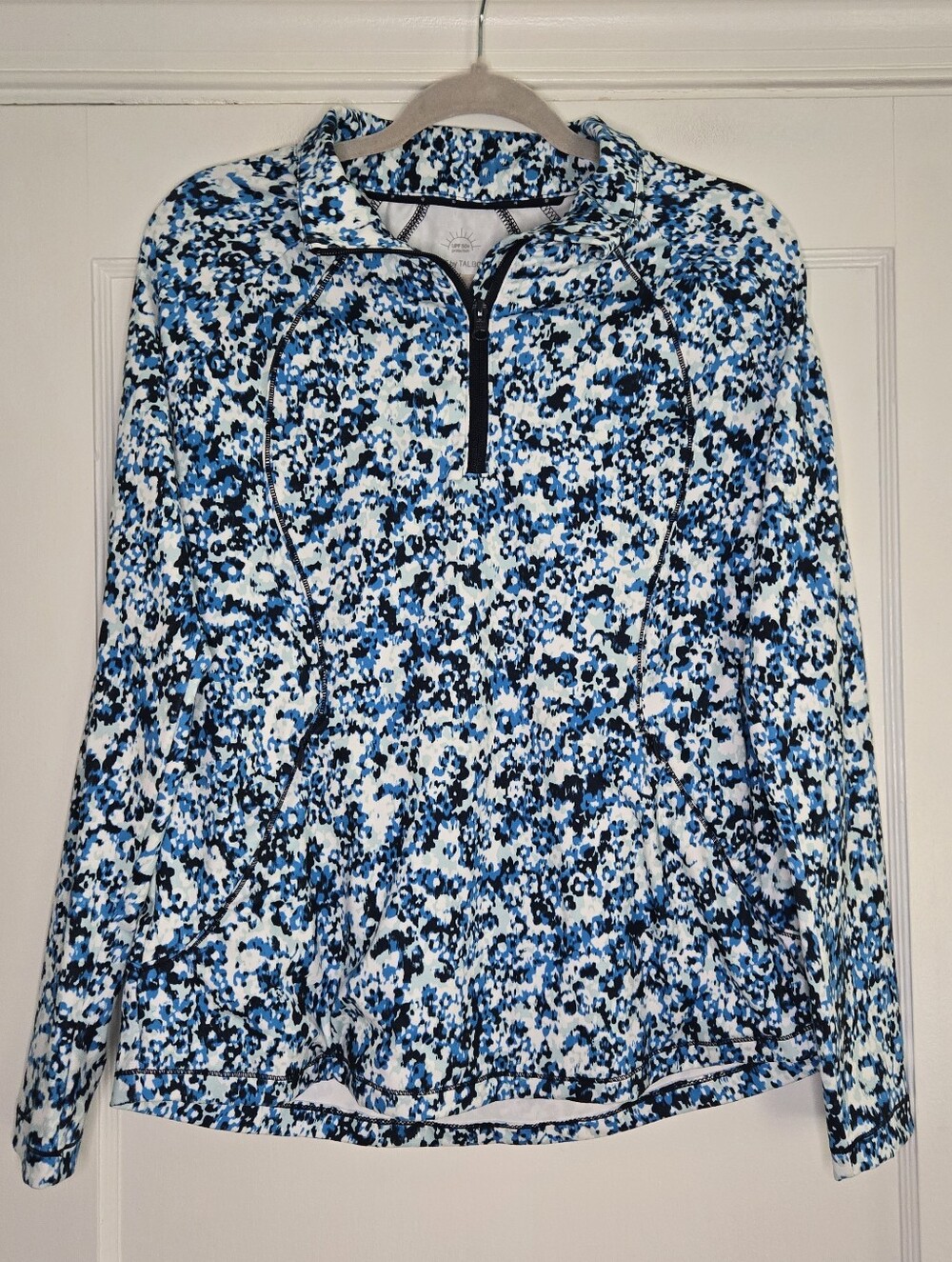 T by Talbots Blue & White Floral Long Sleeve Half Zip Athletic Top Women's M UPF